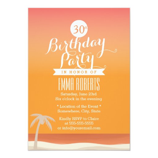 Tropical Gold Beach Theme Birthday Party 5x7 Paper Invitation Card