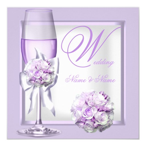 Elegant Wedding Lavender Purple Lilac Champagne 3 5.25x5.25 Square Paper Invitation C...