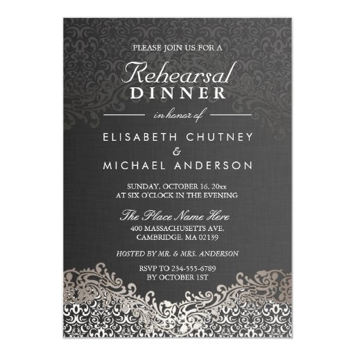 Elegant Silver Damask Formal Rehearsal Dinner 5x7 Paper Invitation Card
