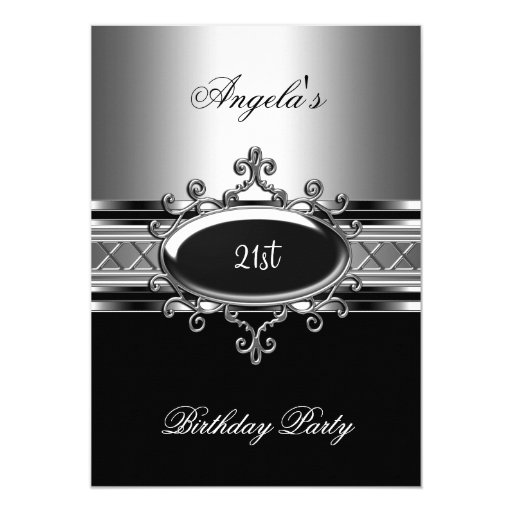 Black Silver Jewel 21st Elegant Birthday Party 5x7 Paper Invitation Card