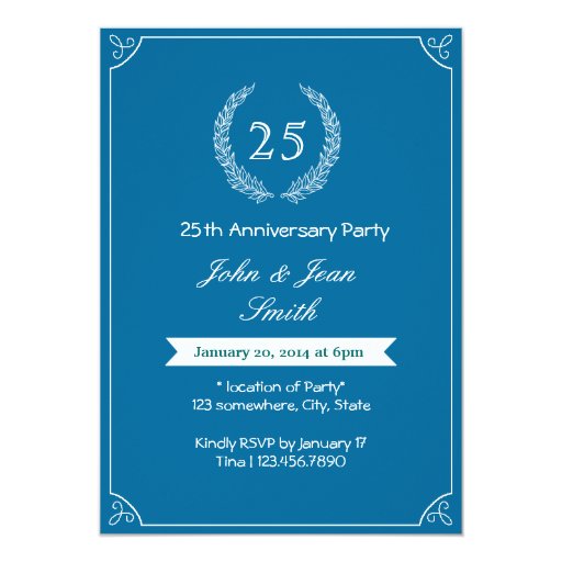 Capri Blue Wedding Anniversary Party Invitations 5" X 7" Invitation Card
