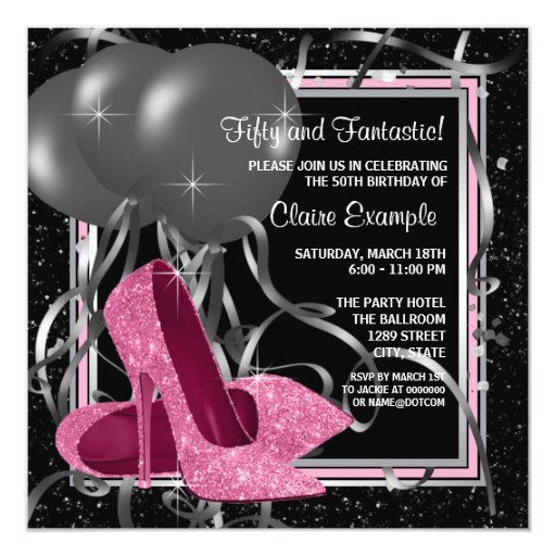 Elegant Pink High Heels Birthday Party 5.25x5.25 Square Paper Invitation Card