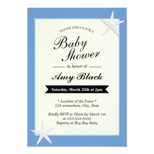 Blue Lace Border Starfish Baby Shower Invitation 5" X 7" Invitation Card