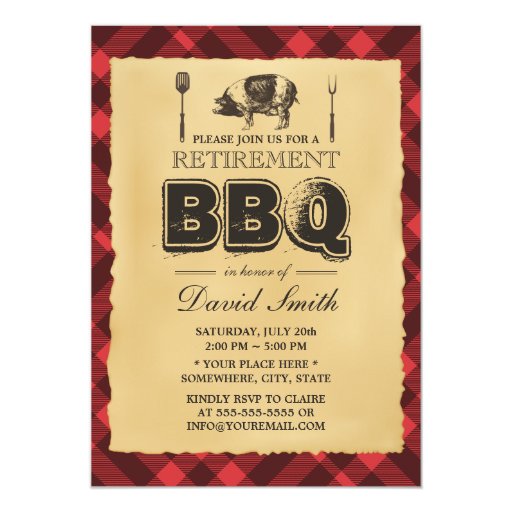 Vintage Pig Roast BBQ Retirement Party 5x7 Paper Invitation Card