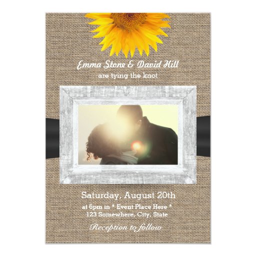 Country Sunflower & Burlap Custom Photo Wedding 5x7 Paper Invitation Card