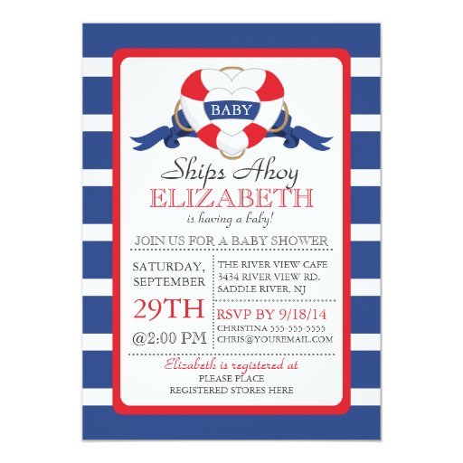 Modern Nautical Heart Buoy NEUTRAL Baby Shower 5x7 Paper Invitation Card