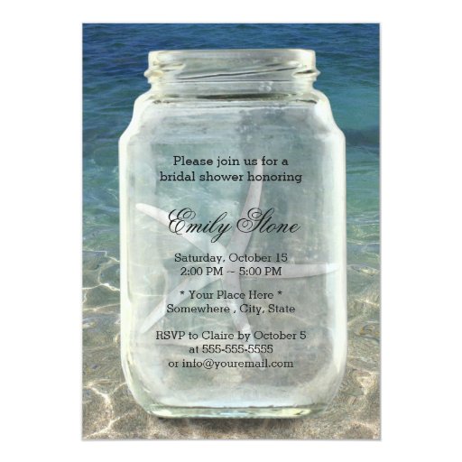 Mason Jar & Starfish Summer Beach Bridal Shower 5x7 Paper Invitation Card