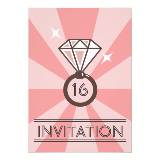 Modern Diamond Ring Sweet 16 Birthday Invitations 5" X 7" Invitation Card