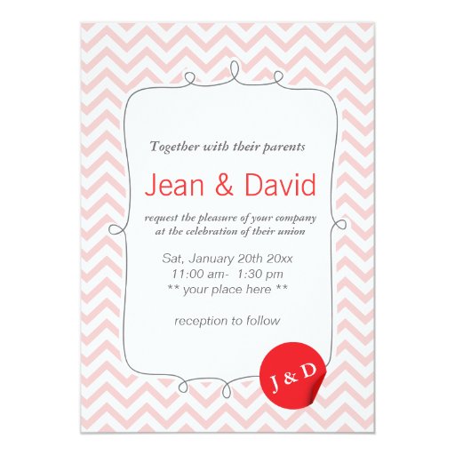 Red Label Pink Chevron Stripes Wedding Invitation 5" X 7" Invitation Card