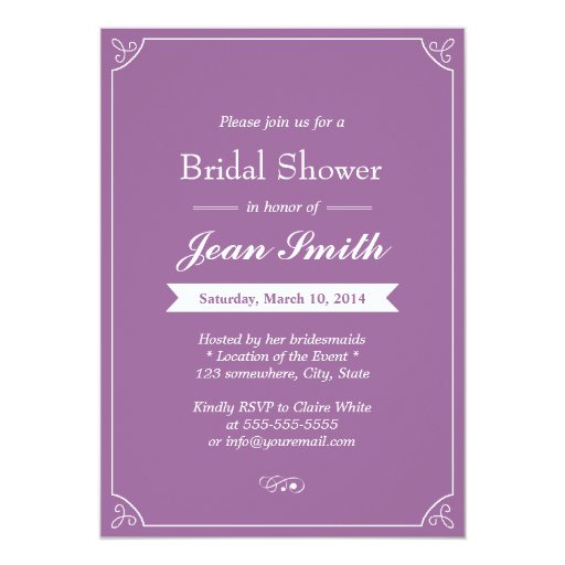 Thin Border Lavender Bridal Shower Invitations 5" X 7" Invitation Card