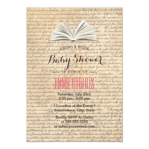 Vintage Old Scripts Bring a Book Baby Shower 5x7 Paper Invitation Card