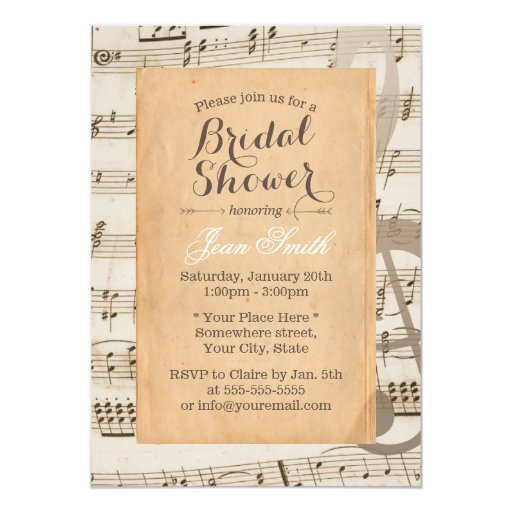Vintage Old Music Sheet Bridal Shower Invitations 5" X 7" Invitation Card