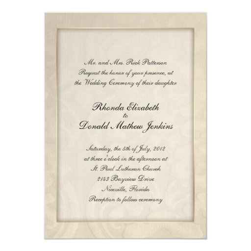 Elegant Cream Custom Wedding Invitation 5" X 7" Invitation Card