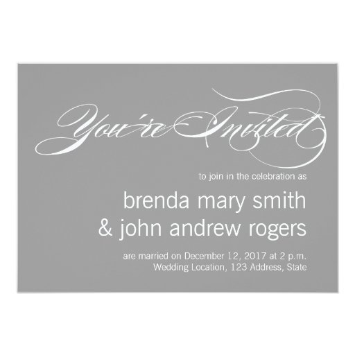 Gray White Simple Script Modern Wedding Invitatioa 5x7 Paper Invitation Card