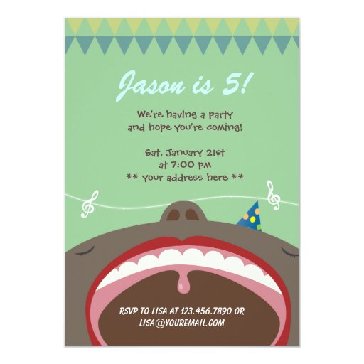 Mint Green Singing Kid Birthday Party Invites 5" X 7" Invitation Card