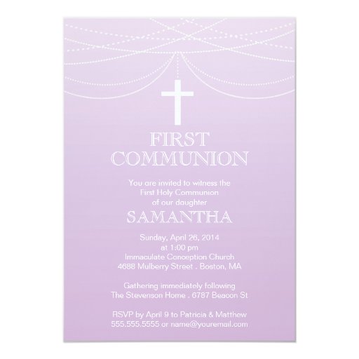Modern Purple Ombre Garland Cross Communion 5x7 Paper Invitation Card
