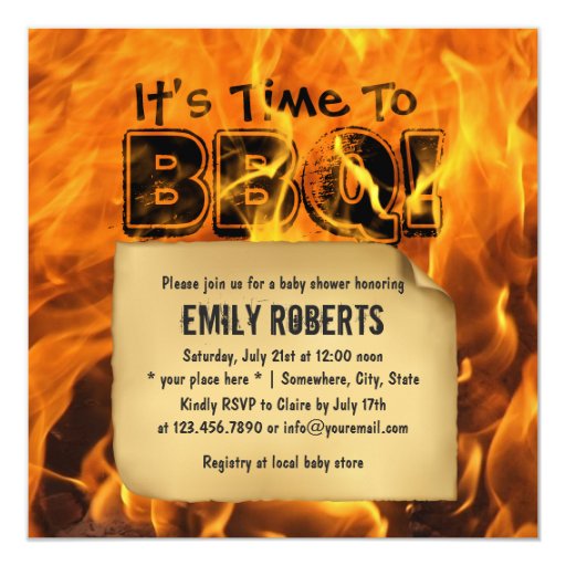 Hot Burning Fire BBQ Baby Shower Invitations 5.25" Square Invitation Card