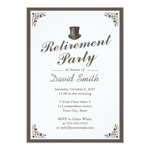 Vintage Gentleman Art Deco Border Retirement Party 5x7 Paper Invitation Card