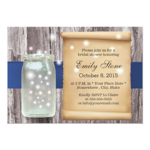 Elegant Fireflies & Mason Jar Wood Bridal Shower 5x7 Paper Invitation Card