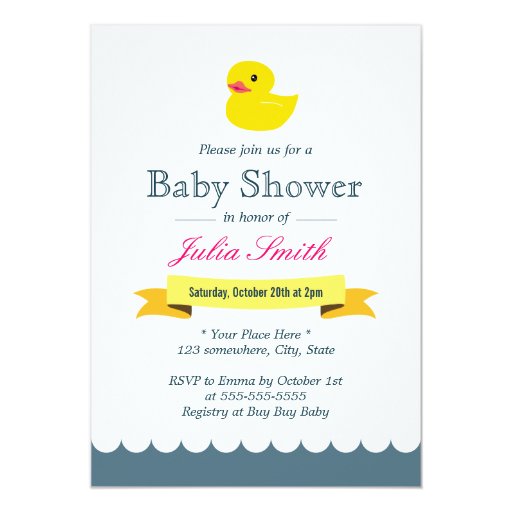 Cute Rubber Duck Baby Shower Invitations 5" X 7" Invitation Card