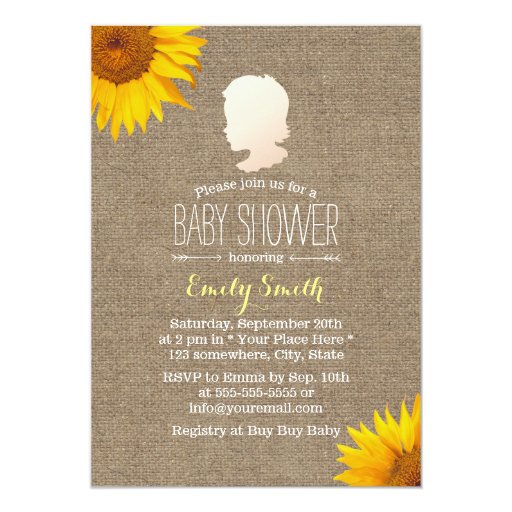 Rustic Burlap Sunflower Girl Baby Shower 5x7 Paper Invitation Card