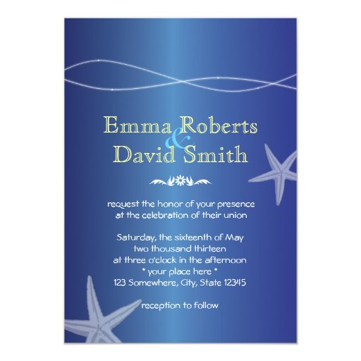 Classy Shades of Blue Starfish Wedding Invitations 5" X 7" Invitation Card