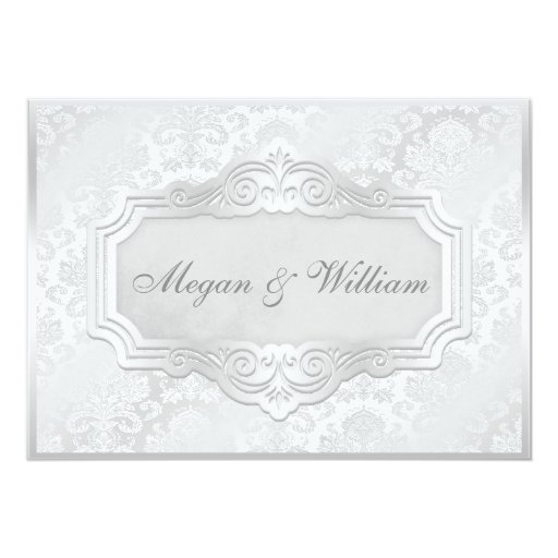 Elegant Silver Damask Wedding 5x7 Paper Invitation Card