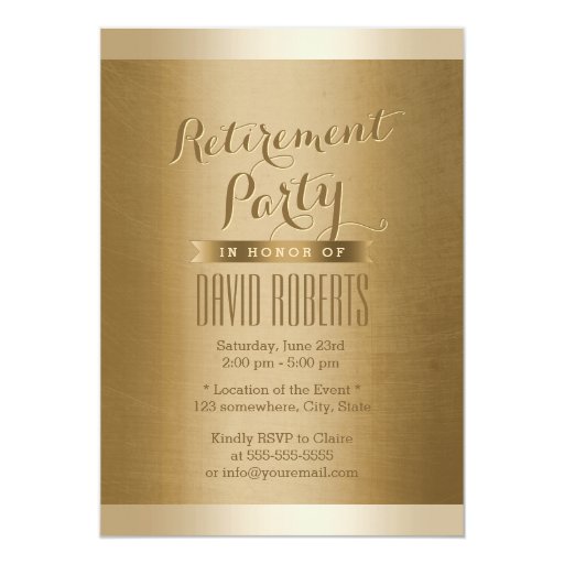 Gold Border Metallic Retirement Party Invitations 5" X 7" Invitation Card