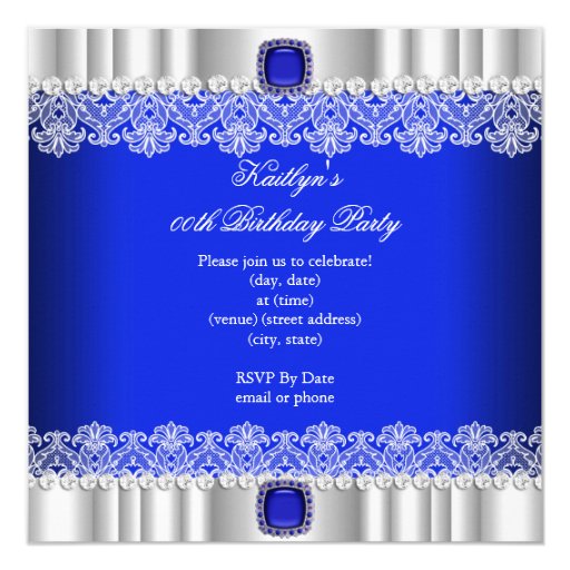Elegant Royal Blue Lace Silk Birthday Party 5.25x5.25 Square Paper Invitation Card