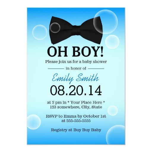 Simple Bow Tie Boy Baby Shower Invitations 5" X 7" Invitation Card