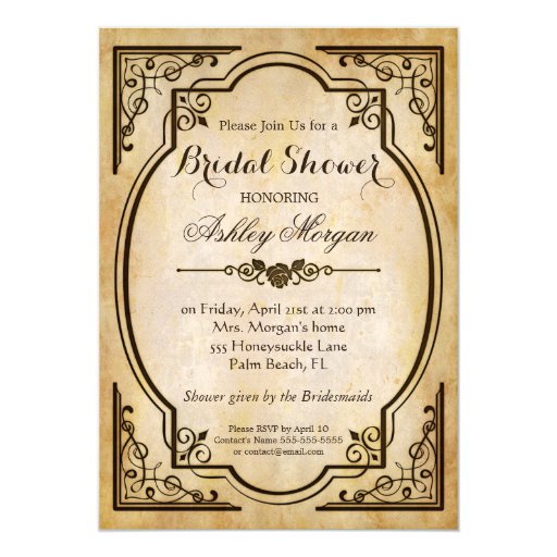 Vintage Bridal Shower - Elegant Antique Frame 5x7 Paper Invitation Card