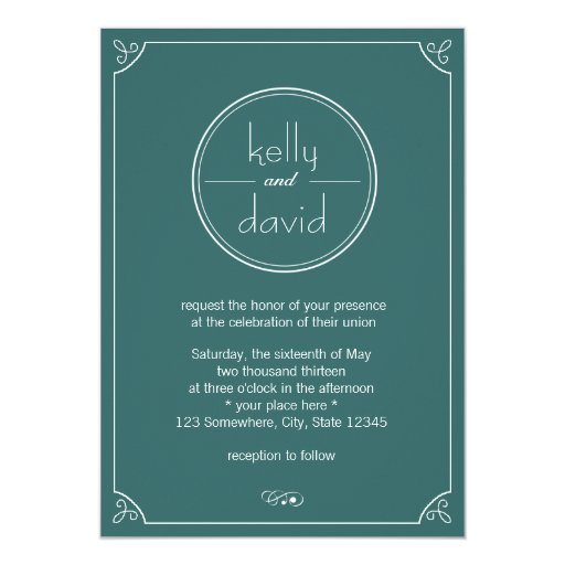 Classy Teal Green Minimal Wedding Invitations 5" X 7" Invitation Card