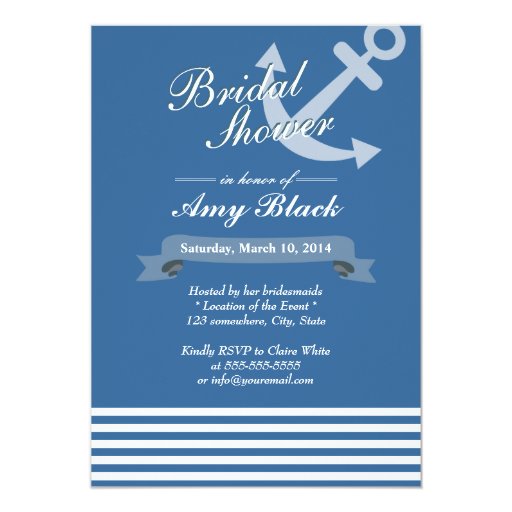 Nautical Anchor Wedding Bridal Shower Invitations 5" X 7" Invitation Card
