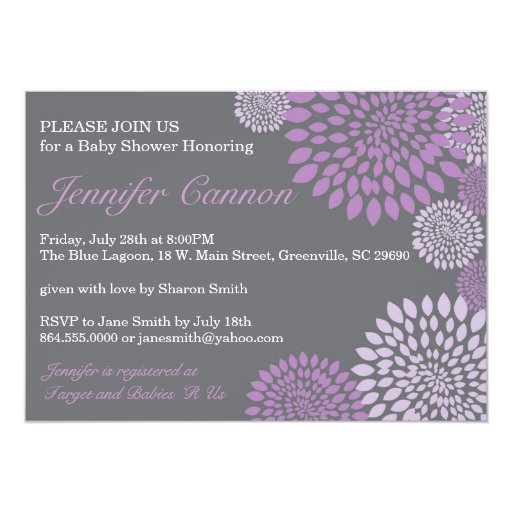 Grey Purple Modern Floral Baby Shower Invitation 5" X 7" Invitation Card