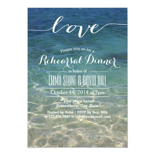 Blue Beach Sea Water Script Love Rehearsal Dinner 5x7 Paper Invitation Card