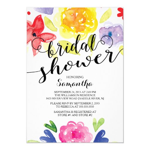 Modern Watercolor Flowers Bridal Shower Invitation 5" X 7" Invitation Card