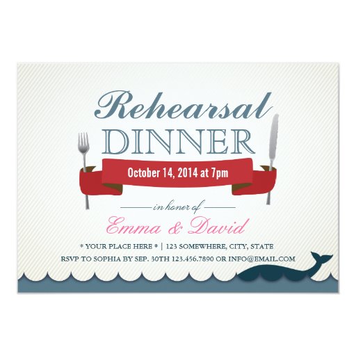 Blue Whale Wedding Rehearsal Dinner Invitations 5" X 7" Invitation Card