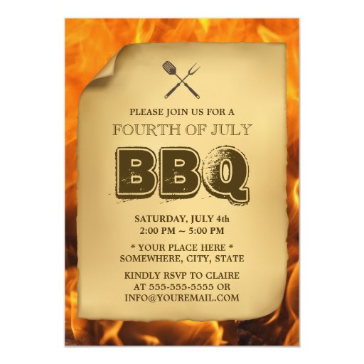 Hot Fire Annual July 4th BBQ Party Invitations 5" X 7" Invitation Card
