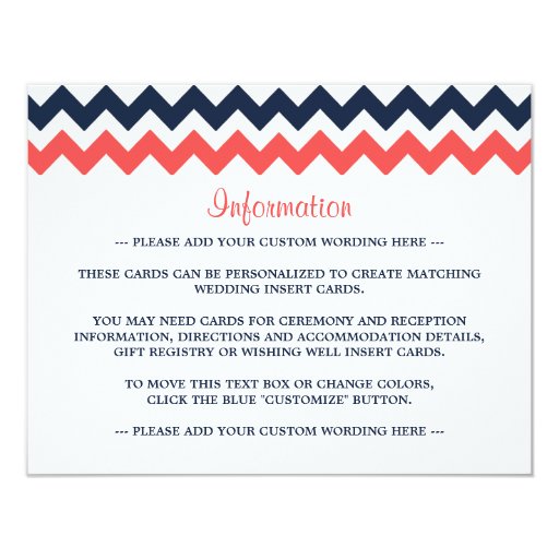 The Modern Chevron Wedding Collection Navy & Coral 4.25x5.5 Paper Invitation Card