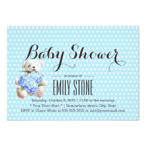 Cute Bear & Flowers Mint Blue Baby Shower 5x7 Paper Invitation Card