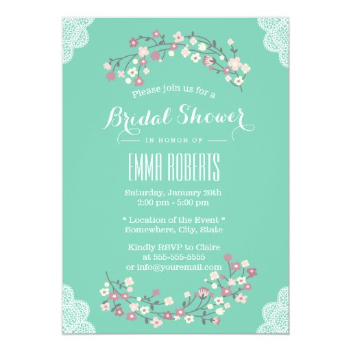 Sylish Spring Green Floral Bridal Shower 5x7 Paper Invitation Card