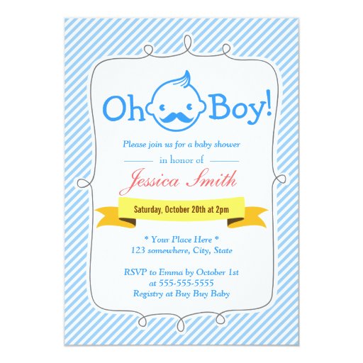 Baby Blue Stripes Little Man Baby Shower Invites 5" X 7" Invitation Card