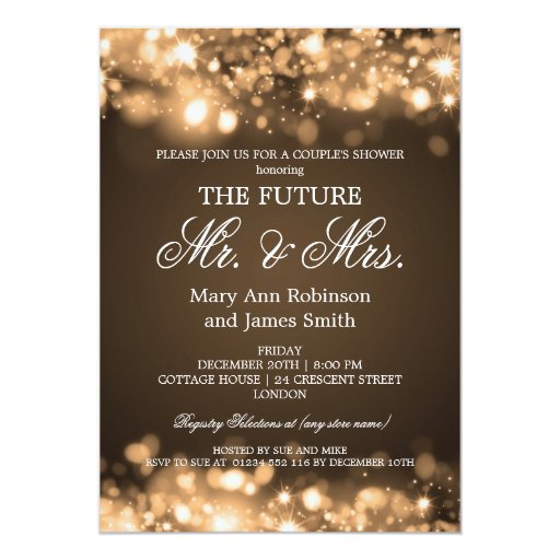 Elegant Mr Mrs Couples Shower Gold Sparkle Lights 5x7 Paper Invitation Card