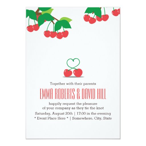 Simple Cherry Heart Wedding Invitations 5" X 7" Invitation Card
