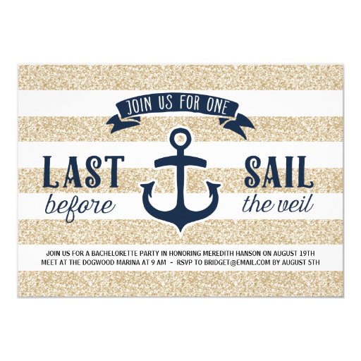 Last Sail | Nautical Bachelorette Party 5x7 Paper Invitation Card