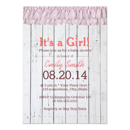 Ruffle Lace Wood Stripes Baby Shower Invitations 5" X 7" Invitation Card