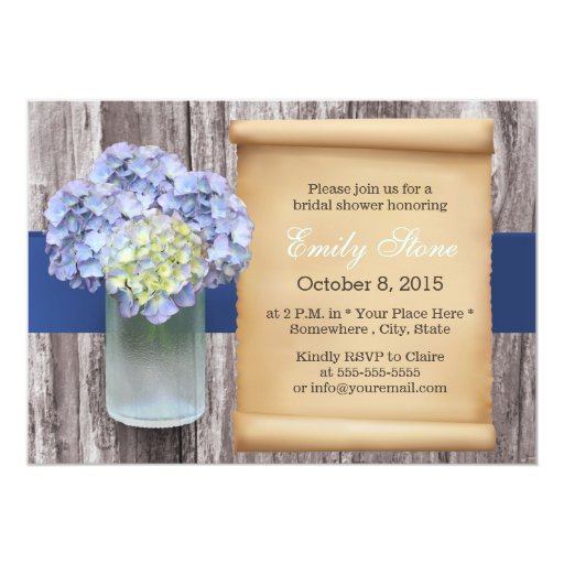 Rustic Hydrangea & Mason Jar Wood Bridal Shower 5x7 Paper Invitation Card