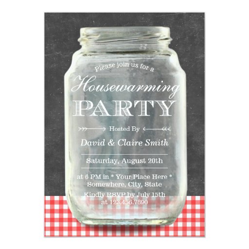 Rustic Mason Jar Chalkboard Housewarming Party 5x7 Paper Invitation Card