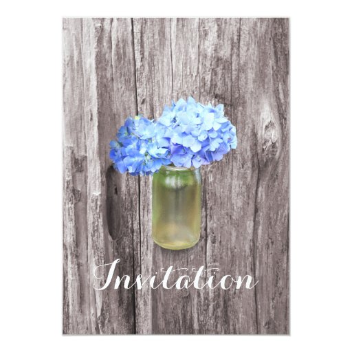 Blue Hydrangea Mason Jar Bridal Shower Invitations 5" X 7" Invitation Card