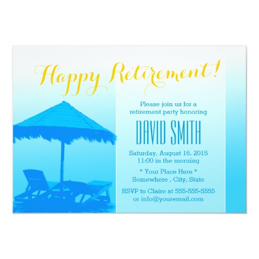 Blue Beach Chairs Retirement Party Invitations 5" X 7" Invitation Card